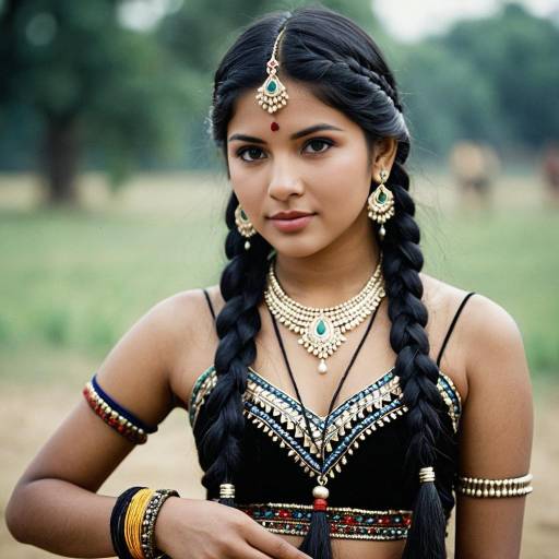 Indian Woman in Traditional Costume with Braids
