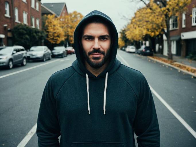 Man in Hoodie Standing on Street