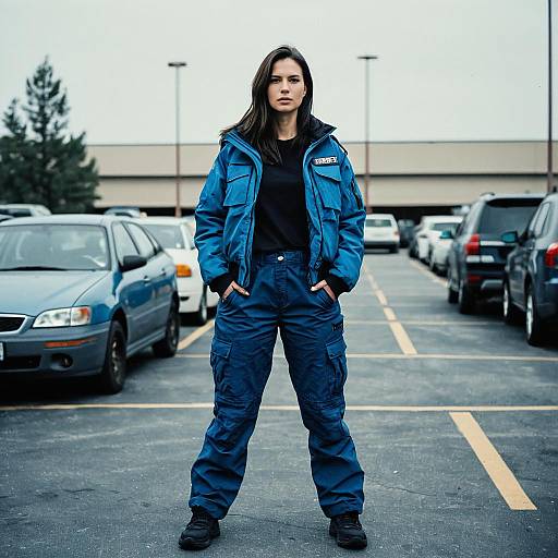 Woman in Tactical Blue Pants