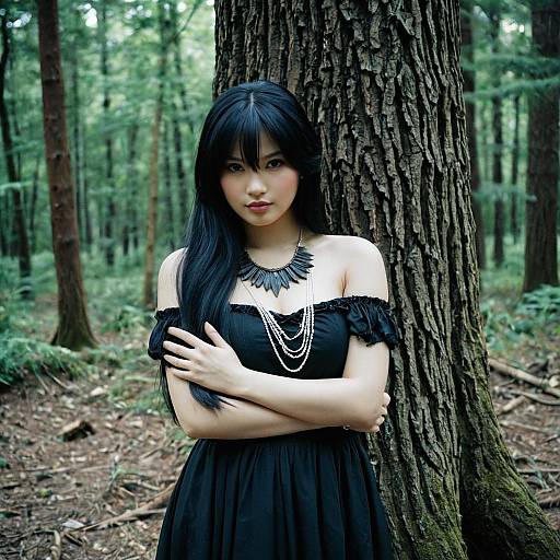 Elegant Black Makima Cosplay in Nature