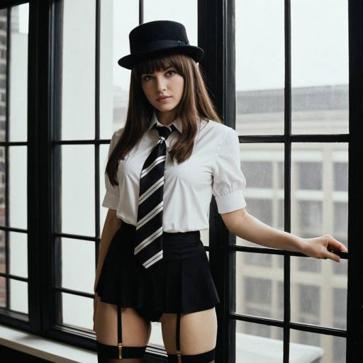 Elegant Black Tie Woman in Mini Hat