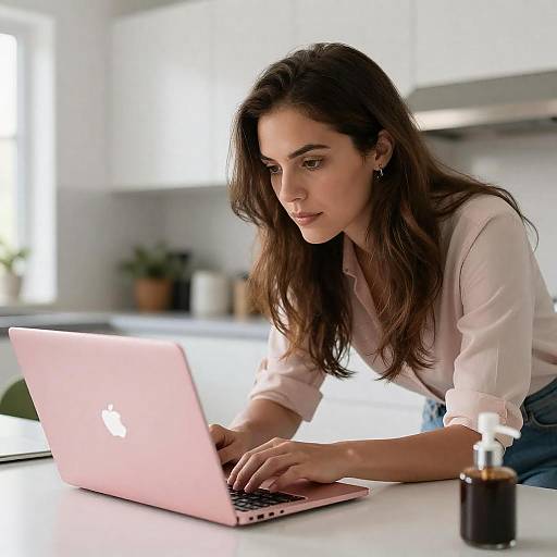 Focused Woman Working in Bright Kitchen