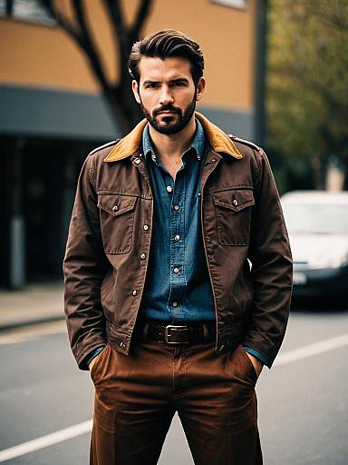 Stylish Man in Brown Jacket and Chinos