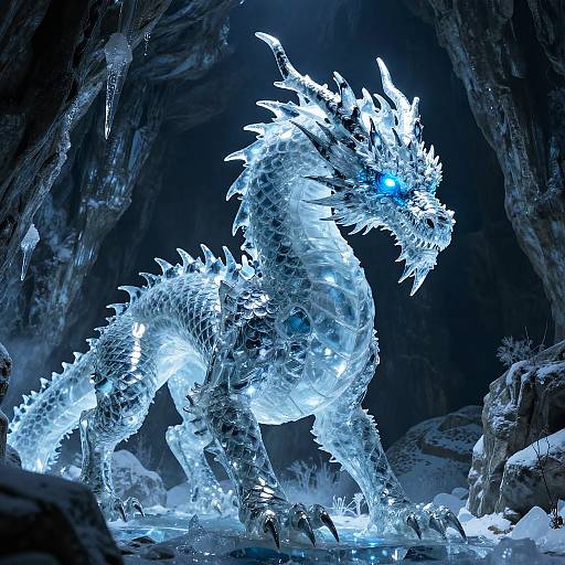 Giant Ice Dragon in Frozen Cave