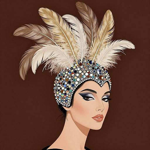 Opulent Feathered Headpiece Illustration