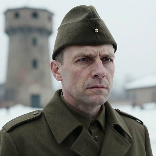 Intense Portrait of a Weathered Soldier