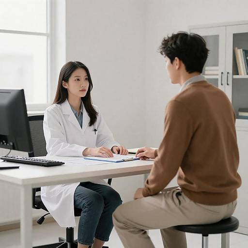 Doctor consulting male patient in office