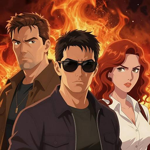 Dramatic Trio in Fiery Background