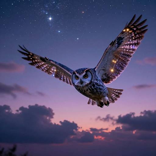 Spectral Owl Soaring Through Twilight