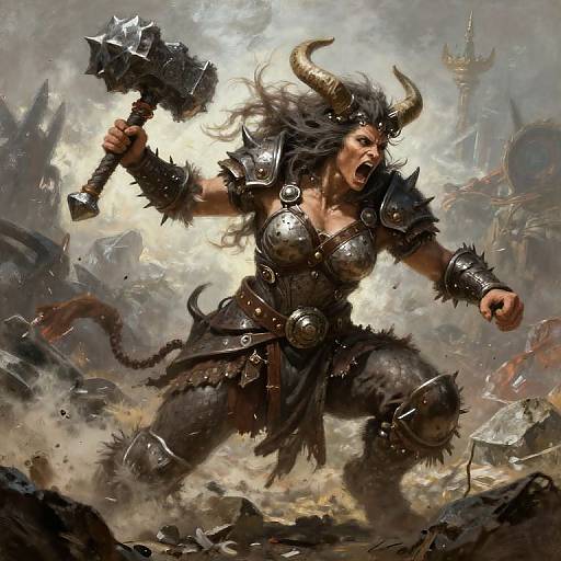 Fierce Female Minotaur Barbarian Charge