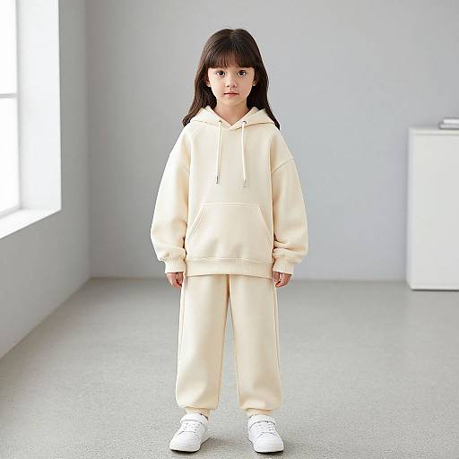 Young Girl in Beige Sweatshirt Costume