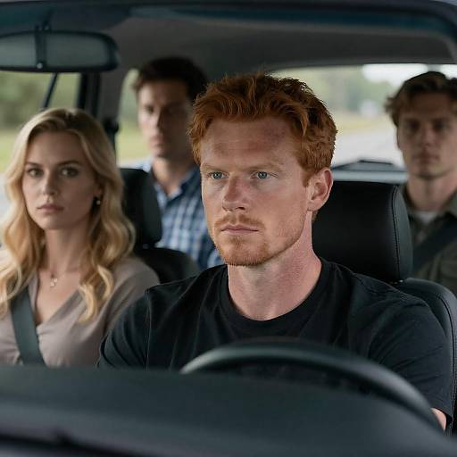 Candid Car Ride with Four Characters