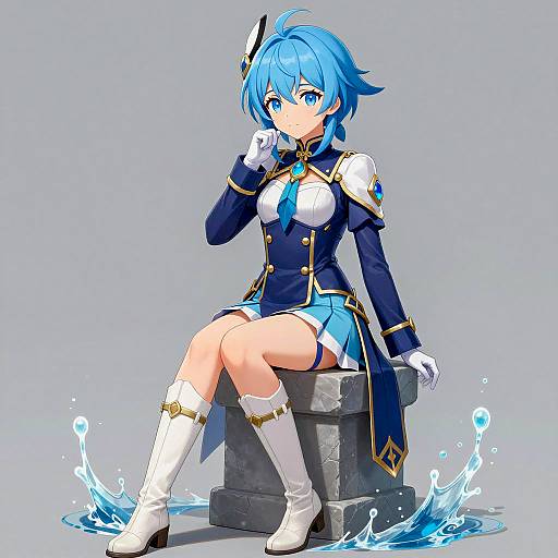 Blue-Haired Anime Girl in Military Outfit