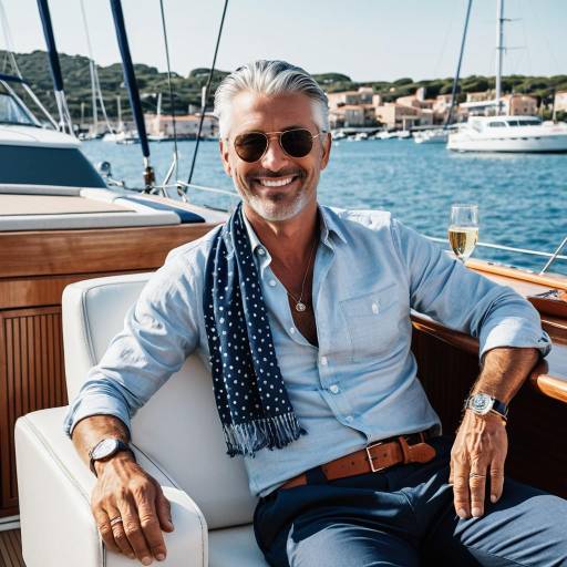 Stylish Silver-Haired Man Relaxing on Yacht