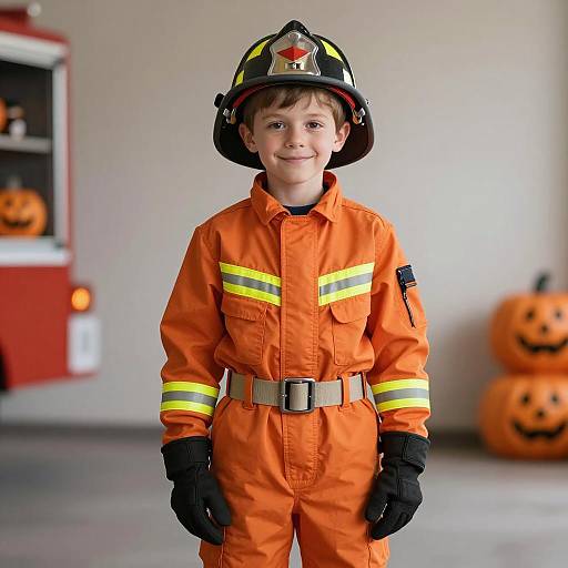 Young Boy in Firefighter Halloween Costume