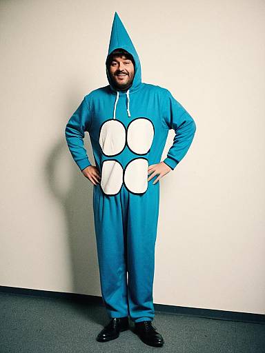 Man in Blue Abs Muscle Costume