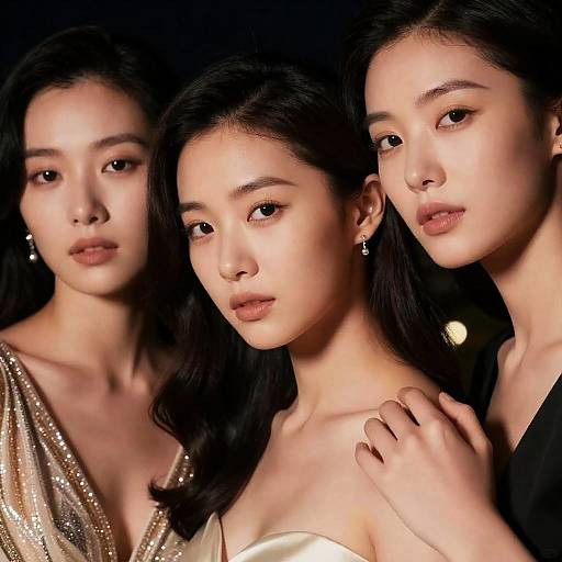 Elegant Three Women in Luxury Evening Dresses