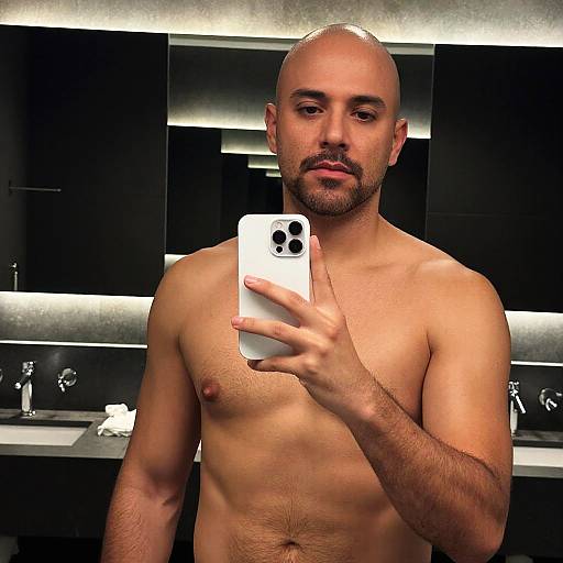 Photoreal Mirror Selfie in Contemporary Bathroom