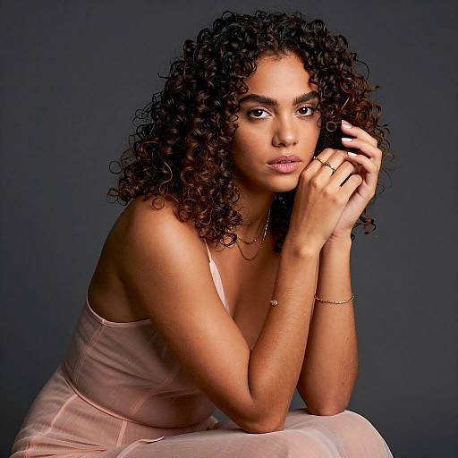 Curly Haired Woman in Sheer Pink Dress