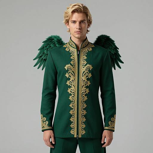 Blonde Man in Embroidered Green Outfit