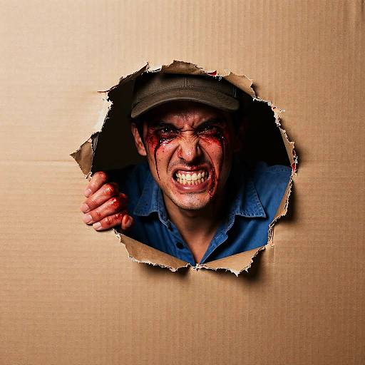 Intense Portrait of a Bloody-Faced Man