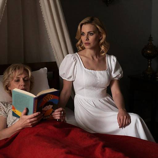 Two Women in Dimly Lit Bedroom