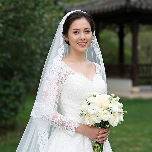 Elegant Bride in Lush Garden