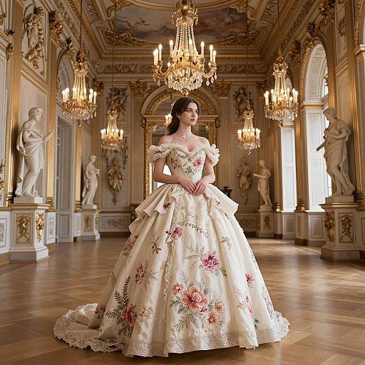Young Woman in Floral Ball Gown
