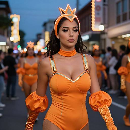 Cinematic Woman in Orange Costume