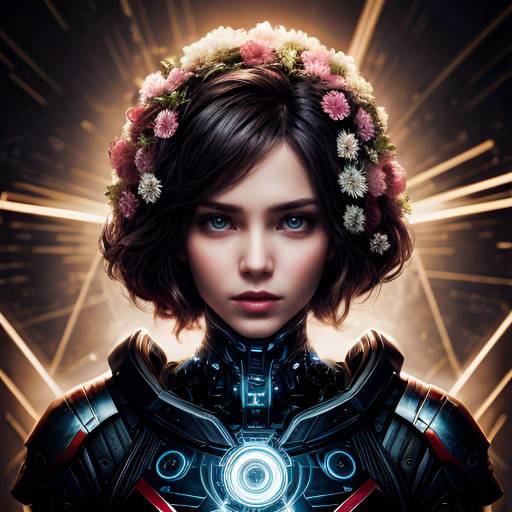 Cybernetic Warrior in Vibrant Landscape Cybernetic Warrior in Vibrant Landscape