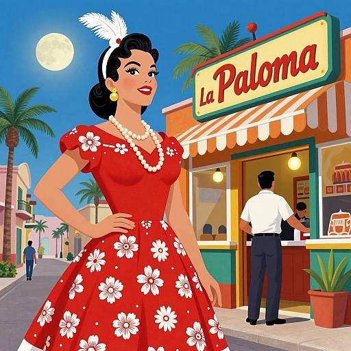 1950s Vibrant Mexican Street Scene