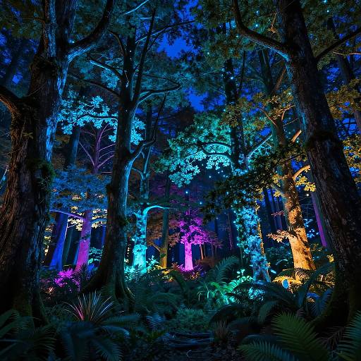 Neon Glowing Mystical Forest Night