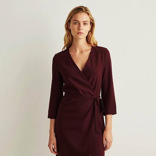 Young Woman in Burgundy Wrap Dress