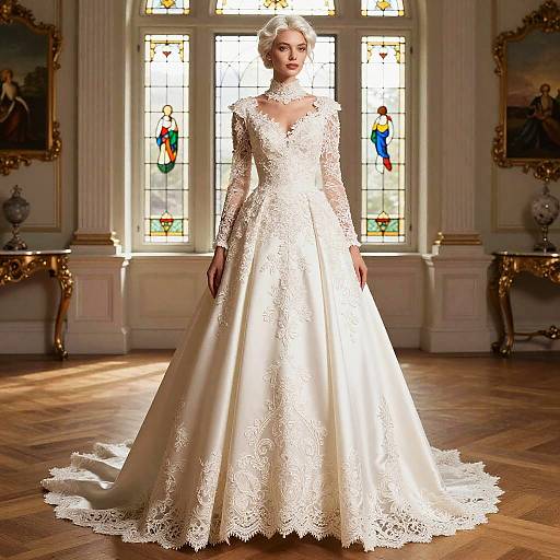 Platinum Blonde Model in Victorian Ballroom