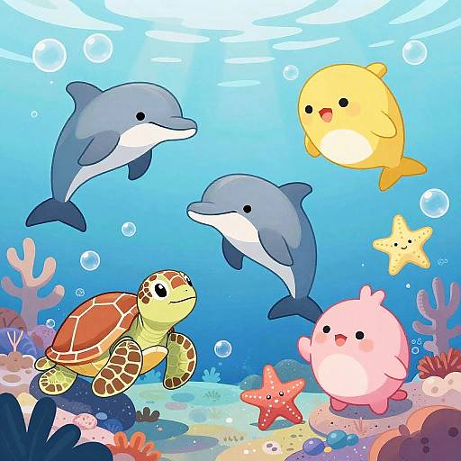 Kawaii Underwater World with Sea Creatures