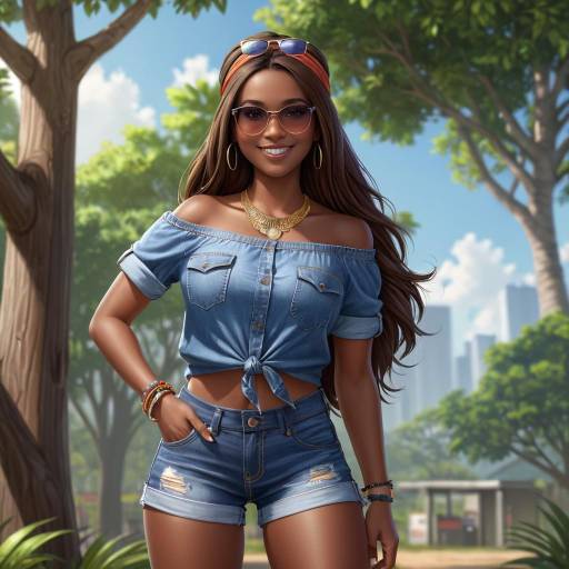 Confident Dark-Skinned Girl Outdoors