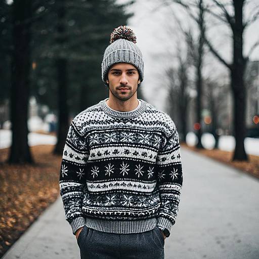 Man in Winter Sweater and Beanie Outdoors