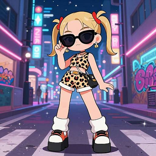 Stylish Gyaru Anime in City Night
