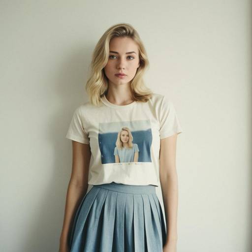 Blonde Woman in Graphic Tee and Pleated Skirt