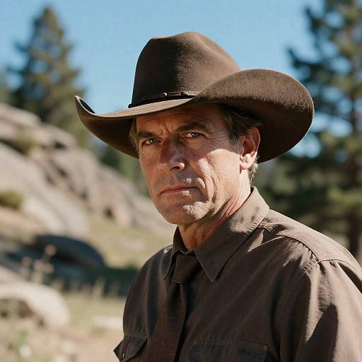 Cowboy Portrait Against Rocky Hillside