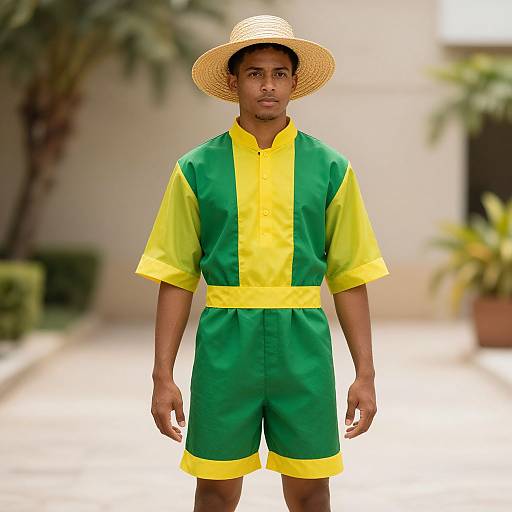 Man in Green and Yellow Toga Costume