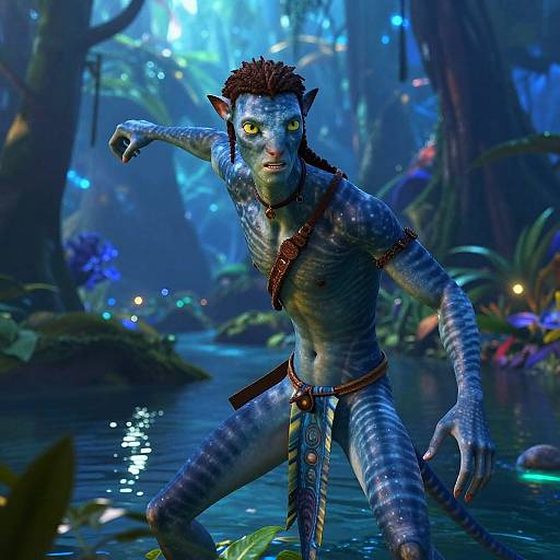 Bioluminescent Jungle Warrior Close-Up Portrait