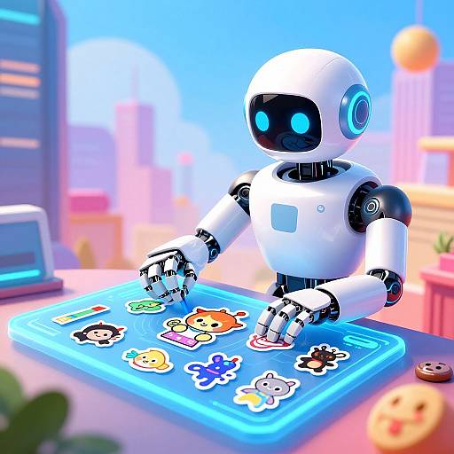 Futuristic AI Robot Creating Stickers
