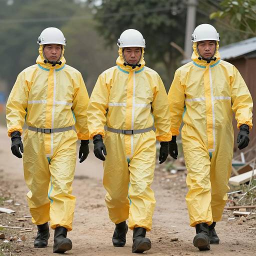 Hazmat Team Walking on Dirt Path