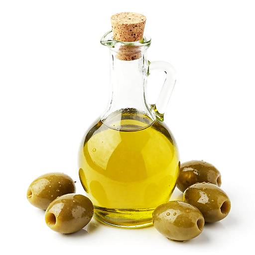Bright Olive Oil Bottle with Olives