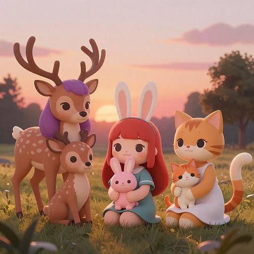 Sunset Field of Anthropomorphic Friends