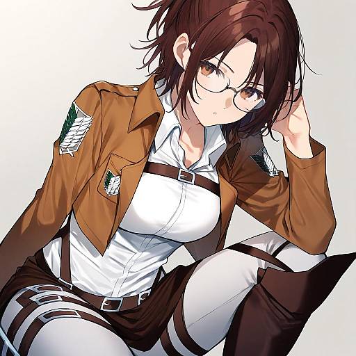 Illustration of Hange zoe, shingeki no kyojin in the style of Bekotarou