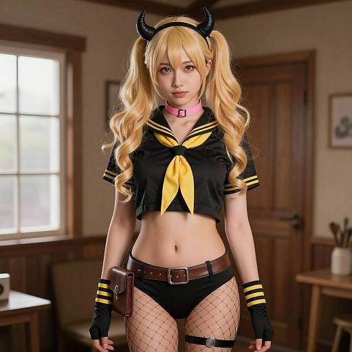 Confident Blonde in Sailor Outfit