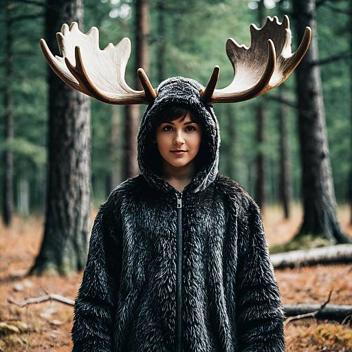 Boy in Moose Costume in Forest