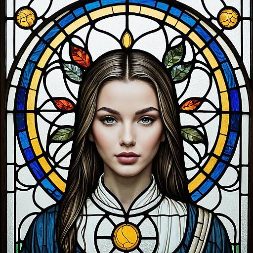 Zen Mondrian Stained-Glass: Alchemical Moon Girl